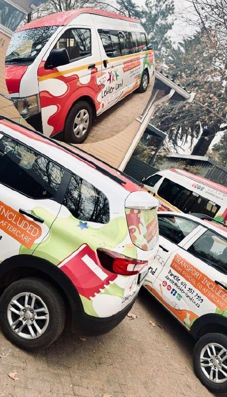 Lekker Land branded transport vehicles used for preschool transport